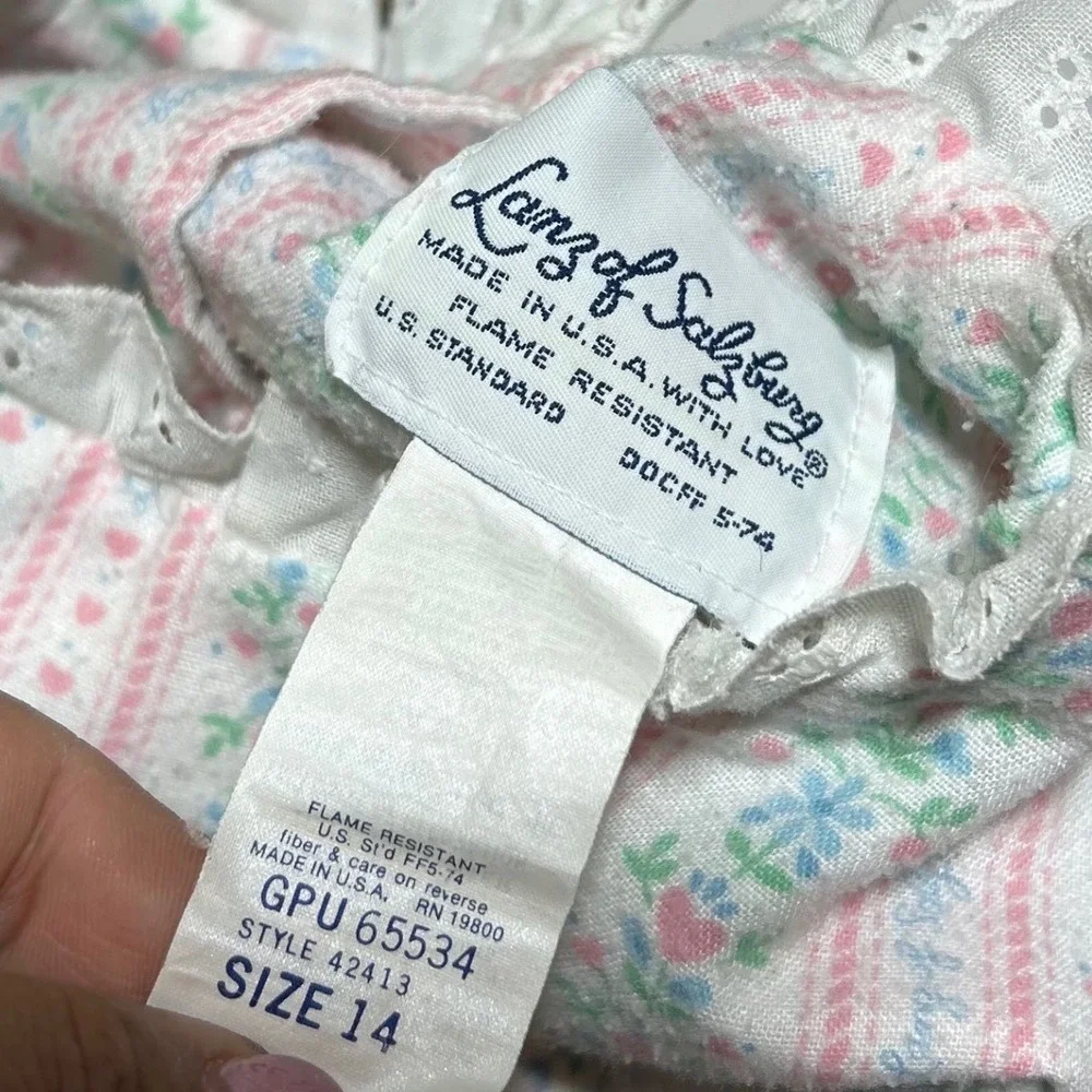Vintage Lanz of Salzburg Girls Pajama Set Size 14 Floral Stripe Ruffle Pink Blue